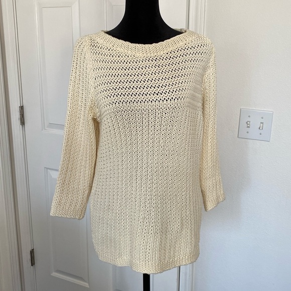 Boden chunky cream knit sweater with quarter length sleeves. - Picture 3 of 11